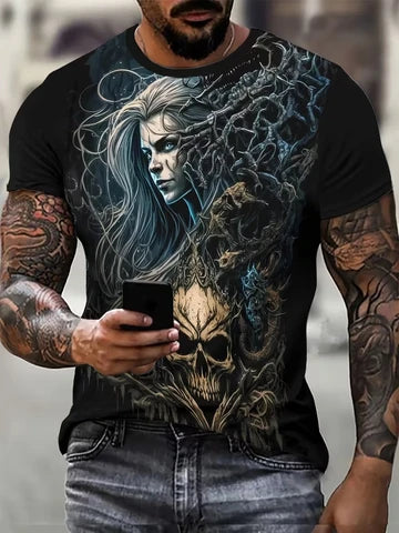 Big-size men's fashion street 3D printed pattern short-sleeved T-shirt for summer, men's oversized casual sports T-shirt top