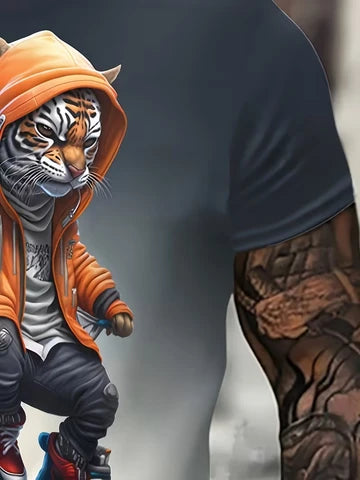 Men's large-sized fashionable t-shirt with 3D cartoon print. Ideal for casual sports wear. Elastic fabric, round neck, short sleeves. Perfect choice for summer. Large size.