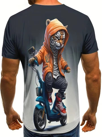 Men's large-sized fashionable t-shirt with 3D cartoon print. Ideal for casual sports wear. Elastic fabric, round neck, short sleeves. Perfect choice for summer. Large size.